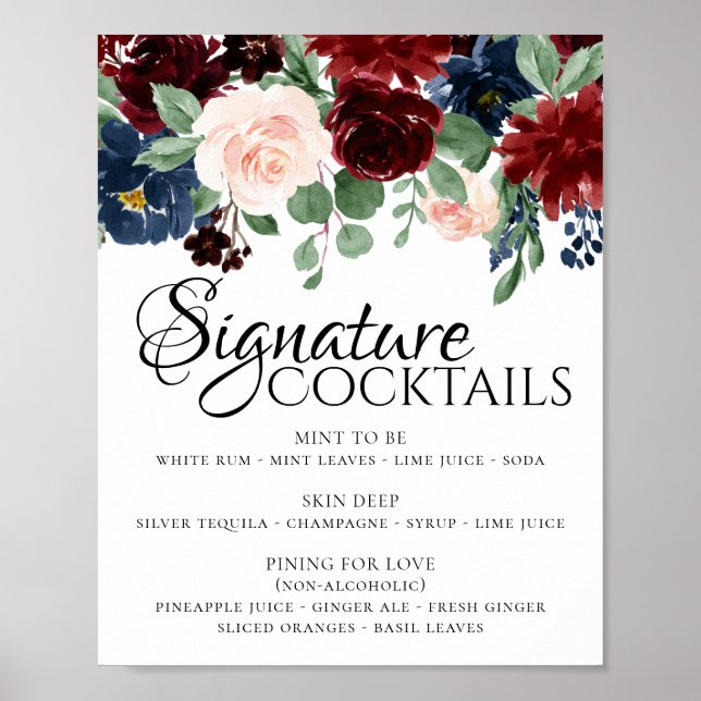 Poster Boho Bloom | Bourgogne Rouge et Nouvelles Boissons (Devant)