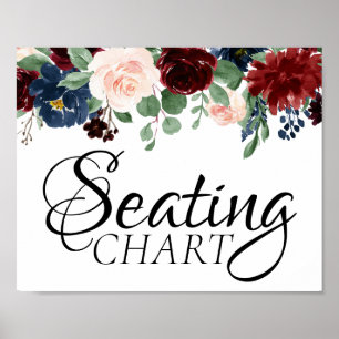 Poster Boho Bloom   Rouge Bourgogne et Bleu Marine Assise