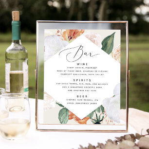 Poster Boho Blooms Barre de Mariage Panneau de menu