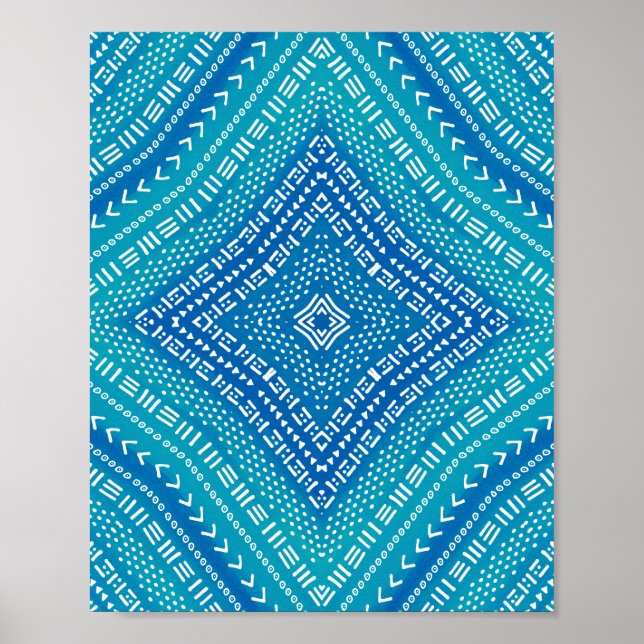 Poster Boho Blue Kaleidoscope Mandala Art (Devant)