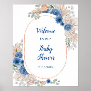 Poster Boho Blue Pampas Grass Baby shower