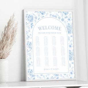 Poster Boho Blue Porcelain Floral Wedating Chart