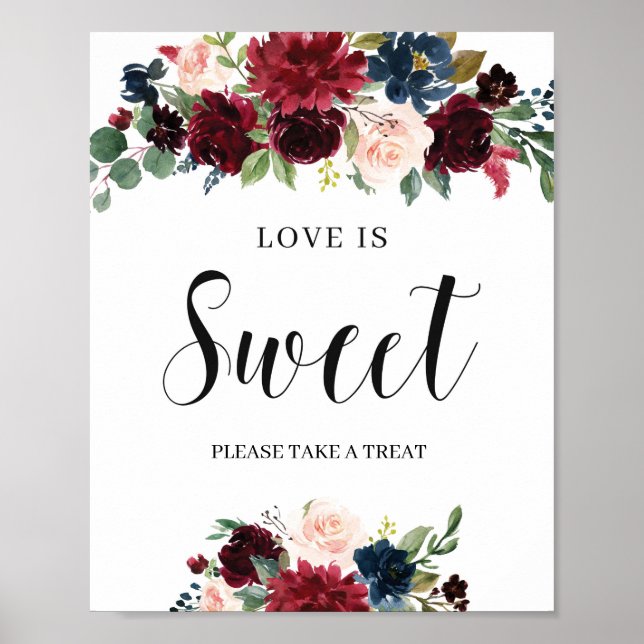 Poster Boho Blush Bourgogne marine amour floral est signe (Devant)