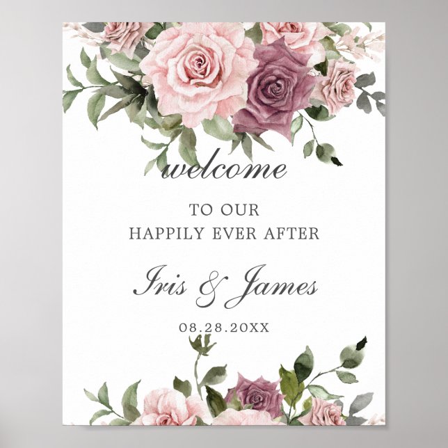 Poster Boho Blush Cinnamon Rose Floral Mariage Bienvenue (Devant)