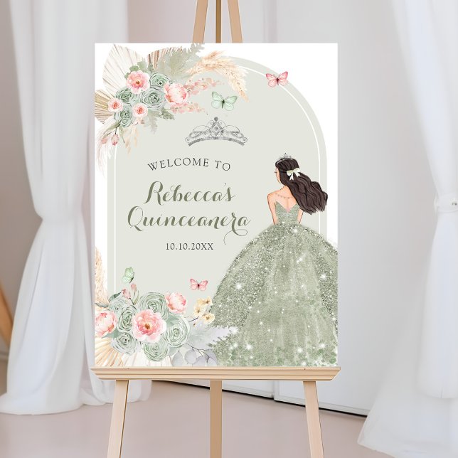 Poster Boho Blush Pink Sage Green Quinceañera Bienvenue (Créateur téléchargé)