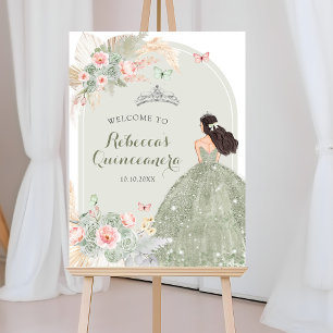 Poster Boho Blush Pink Sage Green Quinceañera Bienvenue