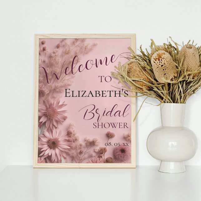 Poster Boho Blush rose Fleur sauvage séché Script Bienven (Créateur téléchargé)