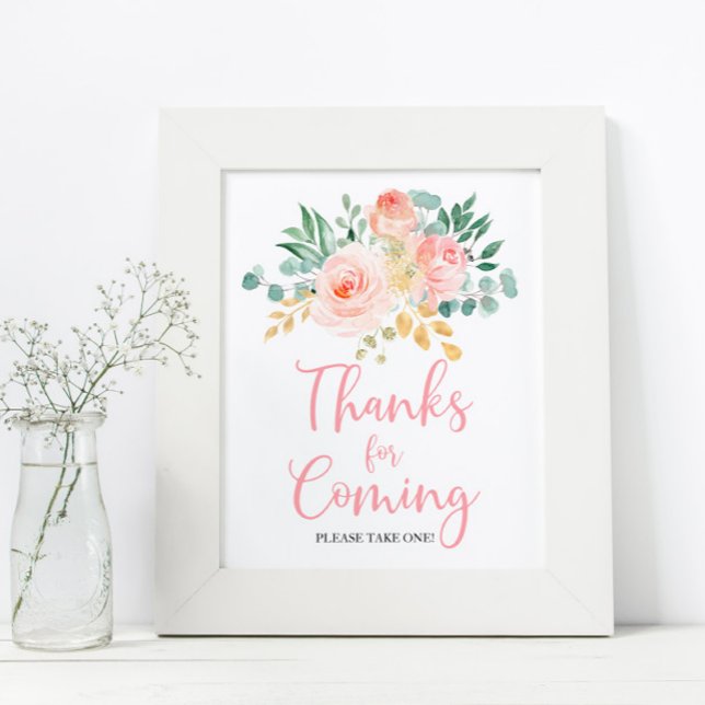 Poster Boho Blush rose Floral Douche Merci d'être venu (Créateur téléchargé)