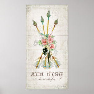 Poster Boho Bohème Ambition Hautes Flèches Plumes Rustiqu