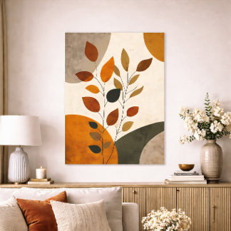 Poster Boho Botanical Abstract Leaves Neutral Earth Tone
