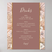 Boho Botanical Dusty Rose Mariage Boissons Menu Si