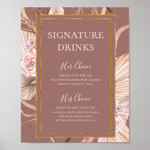 Poster Boho Botanique Boissons Signature Rose Poussiére