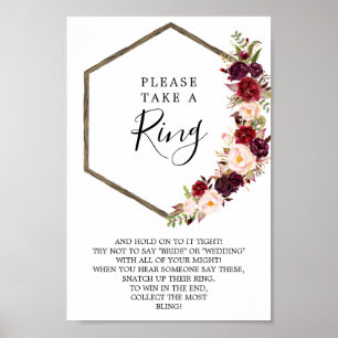 Poster Boho Burgundy Fête des mariées Jeu