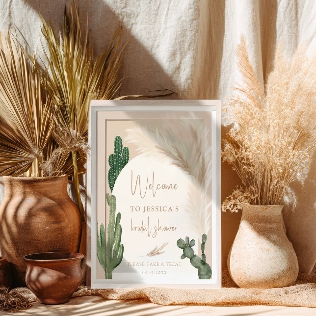 Poster Boho cactus pampas arche accueil nuptiale douche (Boho cactus pampas arch welcome bridal shower poster)