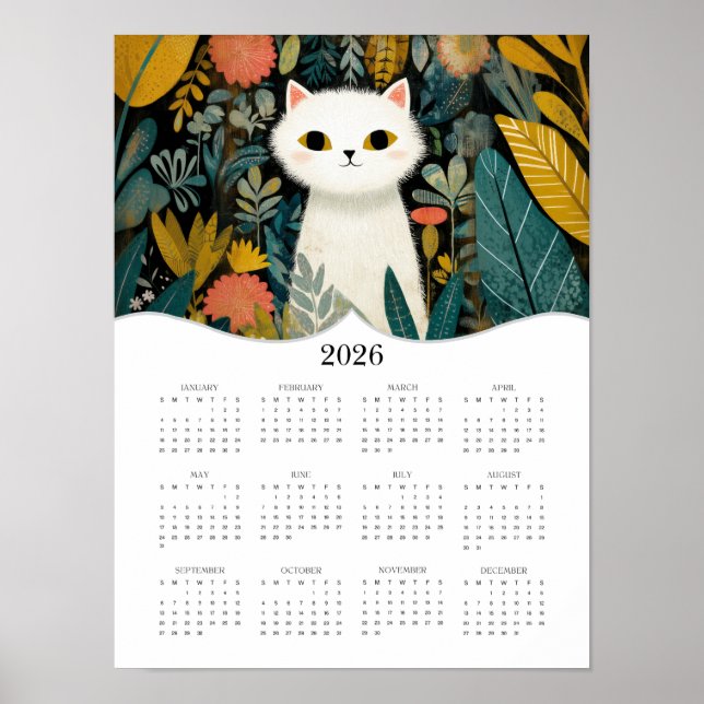 Poster Boho Cat Art 2026 Calendrier de l'année complète (Devant)