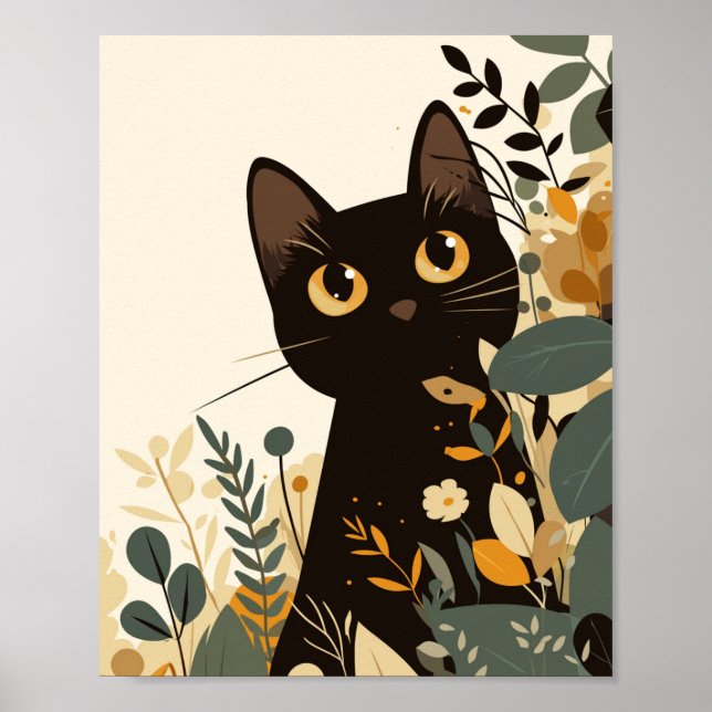 Poster Boho chat noir art moderne (Devant)