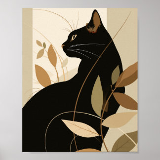 Poster Boho chat noir art moderne