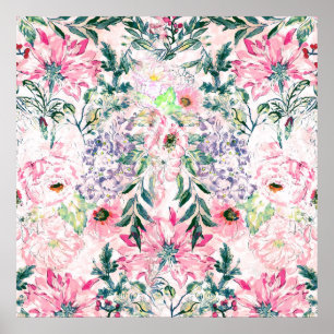 Poster boho chic aquarelle ressort rose floral