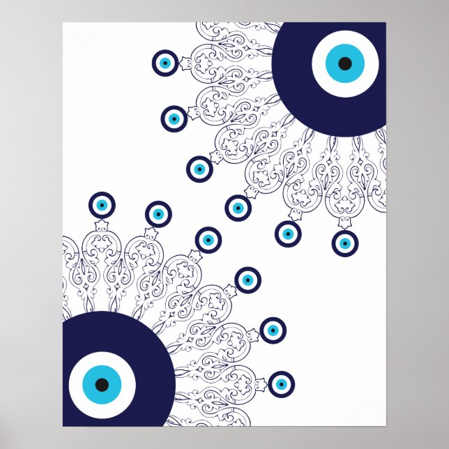 Poster Boho Chic Blue Evil Eye Lucky Mandala Motif (Devant)