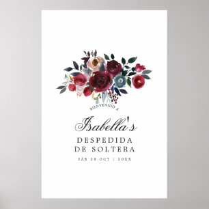Poster Boho Chic Bourgogne et marine floral Bienvenue