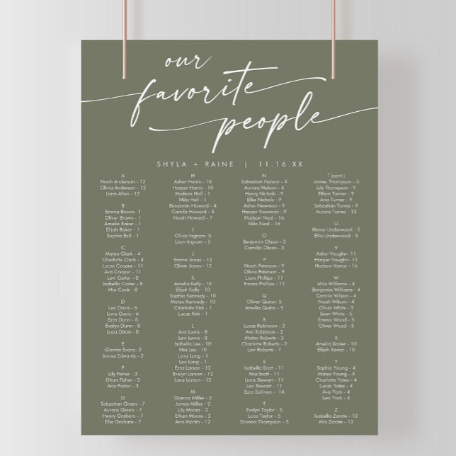 Poster Boho Chic Olive Vert Imprimable Carte de siège (Créateur téléchargé)