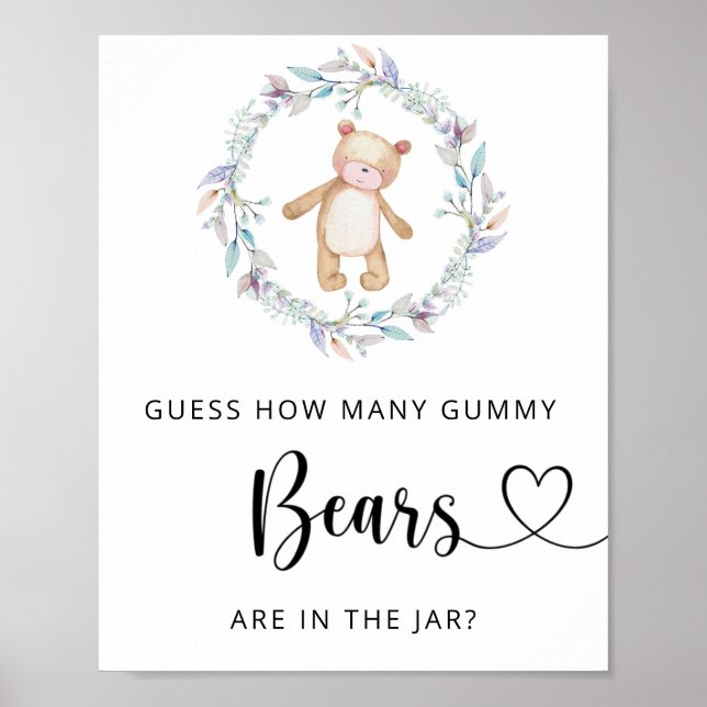 Poster Boho chic petit ours devinez combien d'ours GUMMMY (Devant)