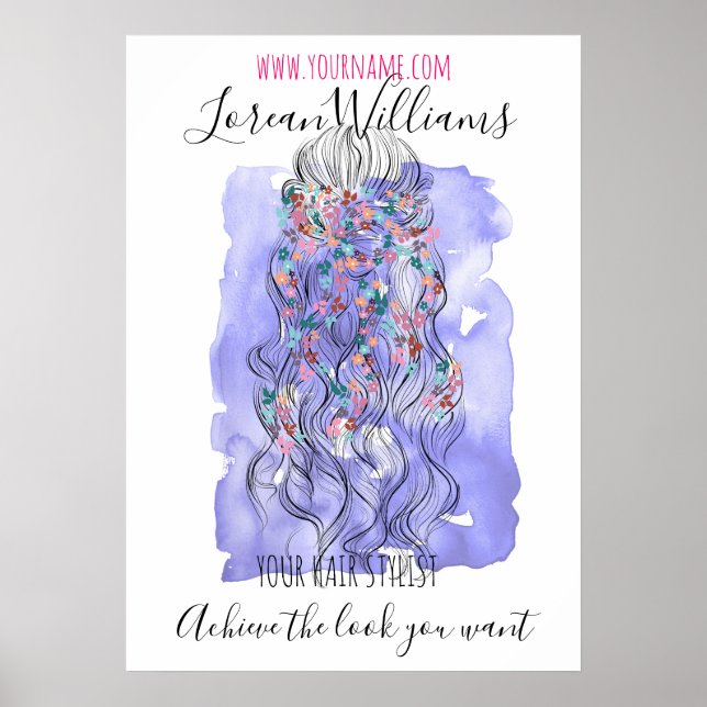 Poster Boho Chic Violet Mariée Coiffure Aquarelle Floral (Devant)