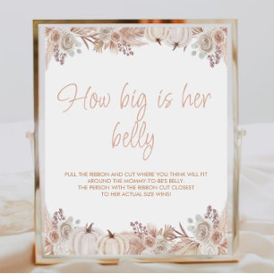 Poster Boho Citrouille Baby shower Quelle taille a son ve