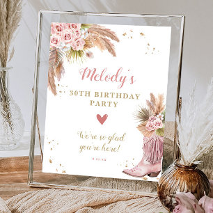 Poster Boho Cowgirl Boot Pampas Grass Roses Bienvenue