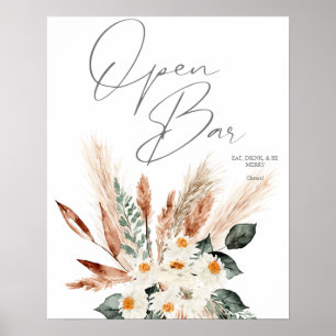 Poster Boho Cuivre Pampas & Beige Floral Open Bar Signal 