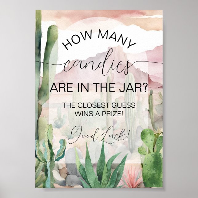 Poster Boho Desert Cactus Baby shower Candy Guess Game (Devant)