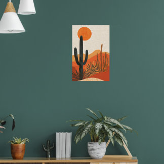 Poster Boho Desert Cactus Sunset Landscape