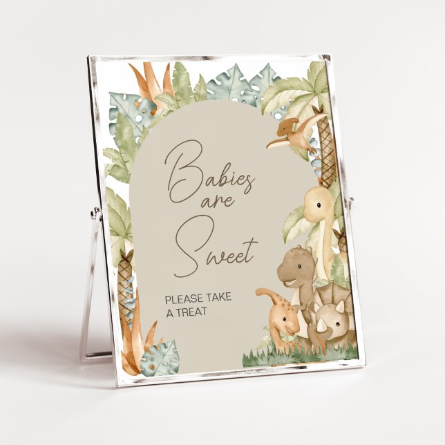 Poster Boho Dinosaur Baby shower Les bébés sont doux (Gender Neutral Dino Baby Shower Babies are Sweet Sign)