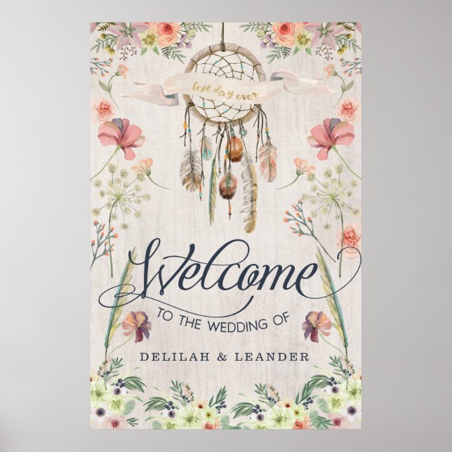 Poster Boho Dreamcatcher Bienvenue au Mariage des signes (Devant)