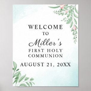 Poster Boho Dusty Blue Eucalyptus Communion Bienvenue
