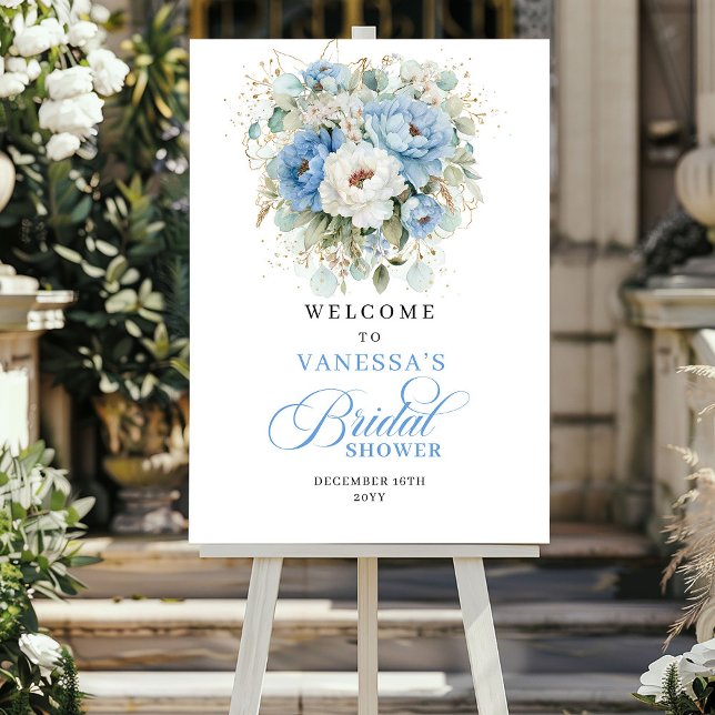 Poster Boho Dusty Blue Flowers Bridal Shower Welcome (Boho Dusty Blue Flowers Bridal Shower Welcome)