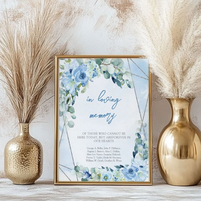 Poster Boho Elegant bleu douce aquarelle En mémoire d'amo (Boho Elegant soft blue watercolor In loving memory Poster)