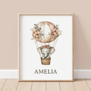 Poster Boho Elephant Hot Air Balloon Nursery Wall