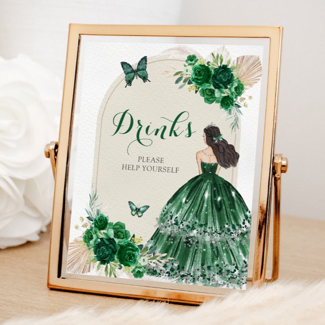 Poster Boho Emerald Green Quinceañera Boissons (Créateur téléchargé)