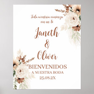 Poster Boho Espagnol Mariage Panneau de bienvenue