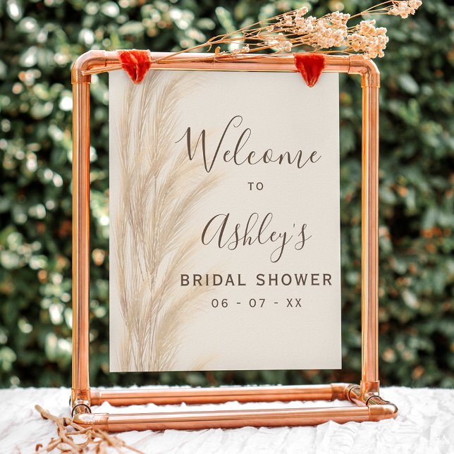 Poster Boho été pampas herbe douche nuptiale bienvenue (Boho summer pampas grass bridal shower welcome poster)