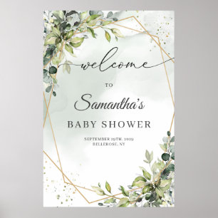 Poster Boho eucalyptus verdure or Baby shower accueil