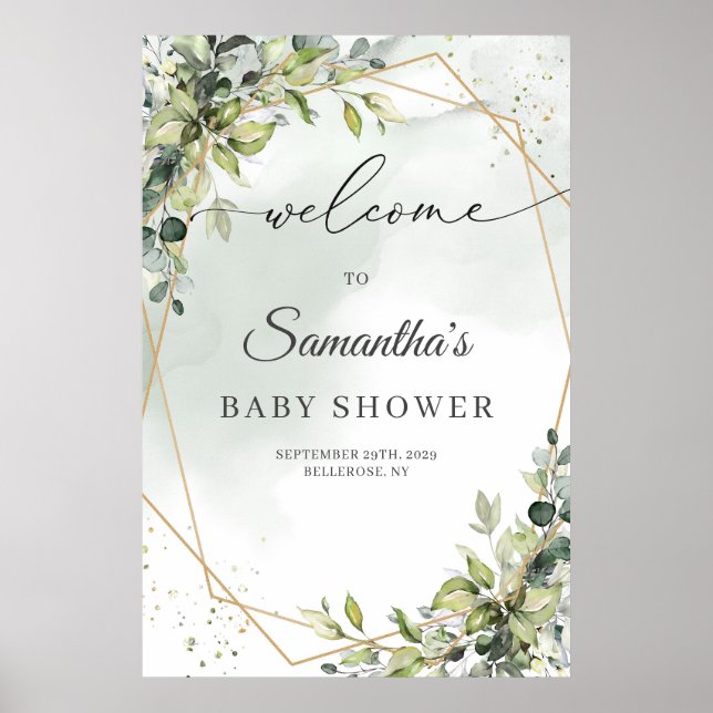 Poster Boho eucalyptus verdure or Baby shower accueil (Devant)