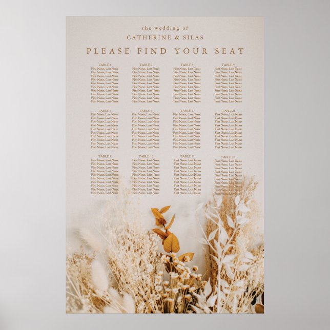 Poster Boho Fall Flowers Mariage Seating Chart (Devant)