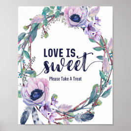 Poster Boho Feather & Floral Wreath Mariage Love is Sweet