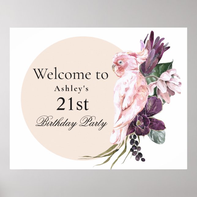 Poster Boho Feminine Tropical Pink Parrot 21e anniversair (Devant)