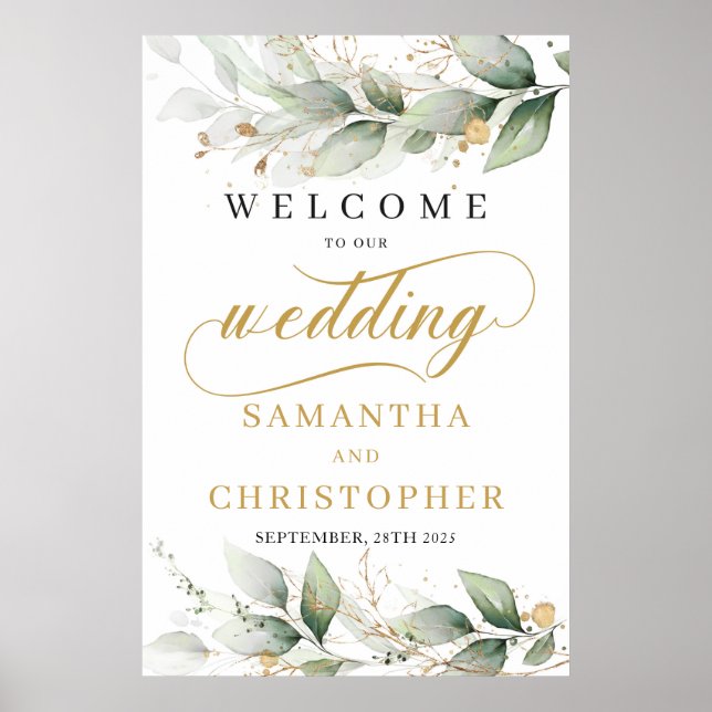 Poster Boho feuille Eucalyptus signe de bienvenue mariage (Devant)