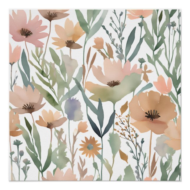 Poster Boho Fleur sauvage Aquarelle Floral Pastel (Devant)