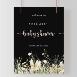 Poster Boho Fleur sauvage Baby shower noir Bienvenue