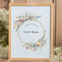 Boho Fleur sauvage Fern Dusty Blue Guest Book Sign